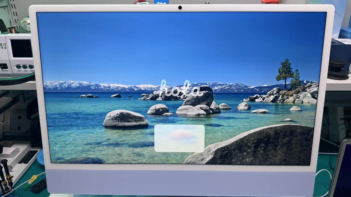 iMac M1 showing hola setup screen after successful display repair at WarriorMac
