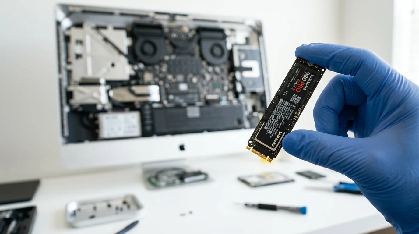 iMac SSD upgrade being performed at WarriorMac Tampa repair center